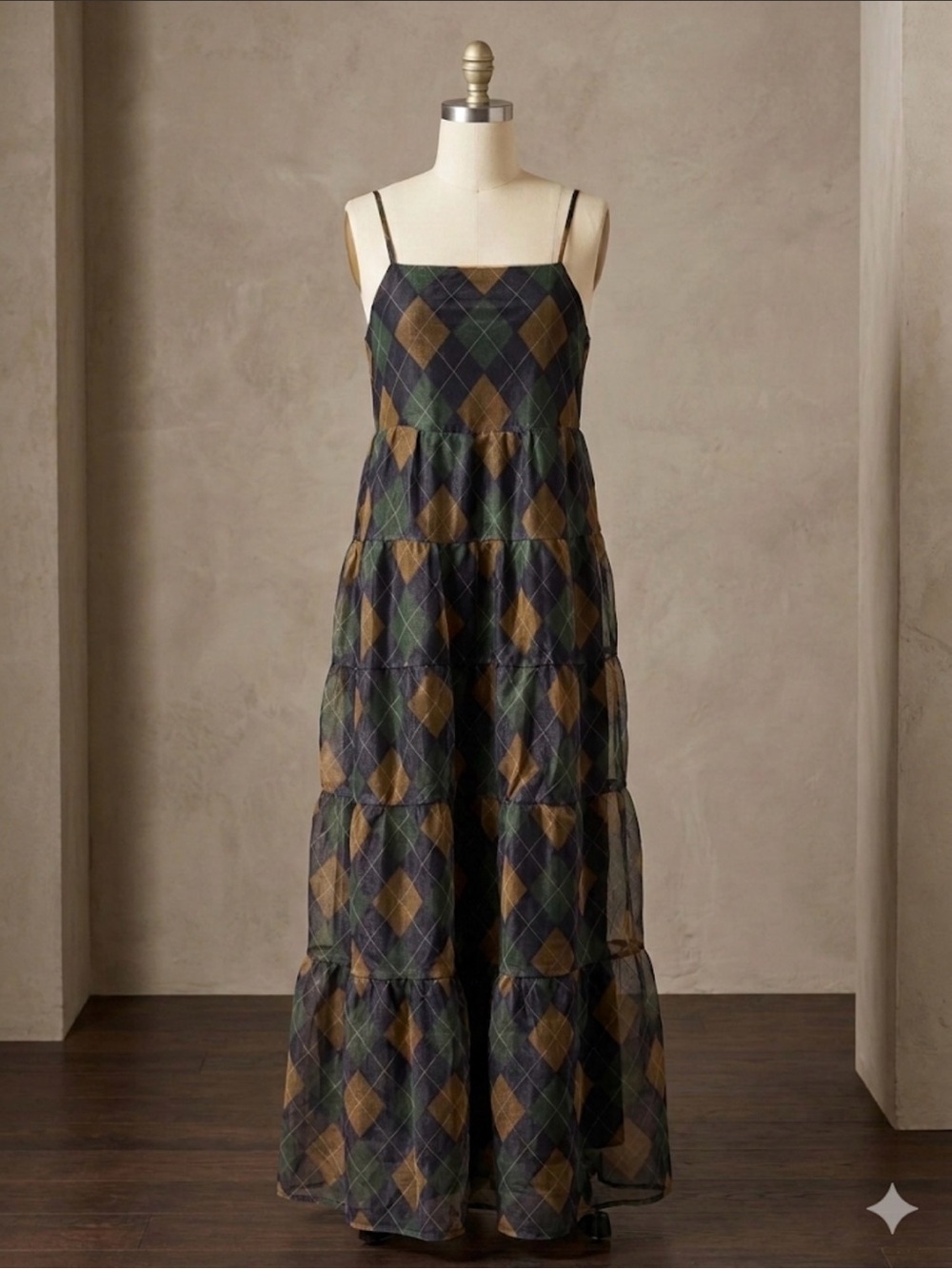 NWT Sugarlips Argyle Tiered Mesh Maxi dress Small